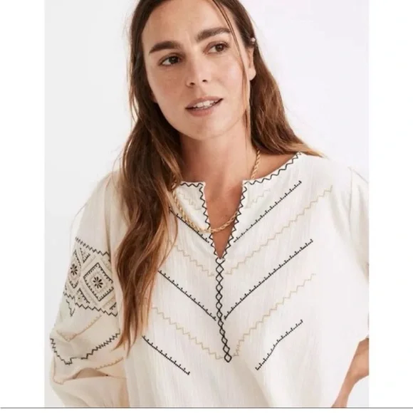 Madewell cream gauze long sleeve embroidered top, size M - Picture 1 of 6